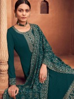 Teal Green Pure Georgette Sequins Embroidered Designer Salwar Kameez